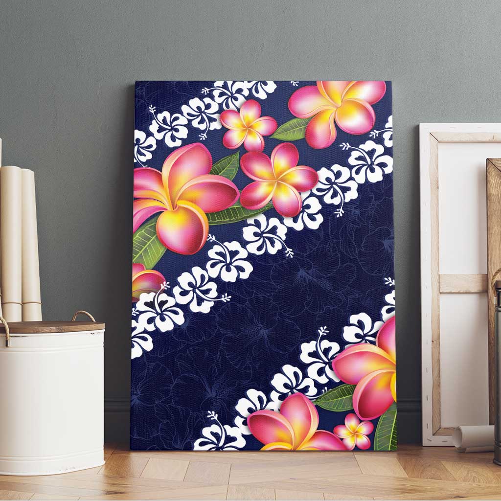 Blue Polynesia Canvas Wall Art Plumeria With Hibiscus Pattern Tropical Vibes LT14 - Polynesian Pride