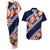 Blue Polynesia Couples Matching Tank Maxi Dress and Hawaiian Shirt Plumeria With Hibiscus Pattern Tropical Vibes