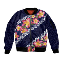 Blue Polynesia Sleeve Zip Bomber Jacket Plumeria With Hibiscus Pattern Tropical Vibes LT14 Unisex Blue - Polynesian Pride