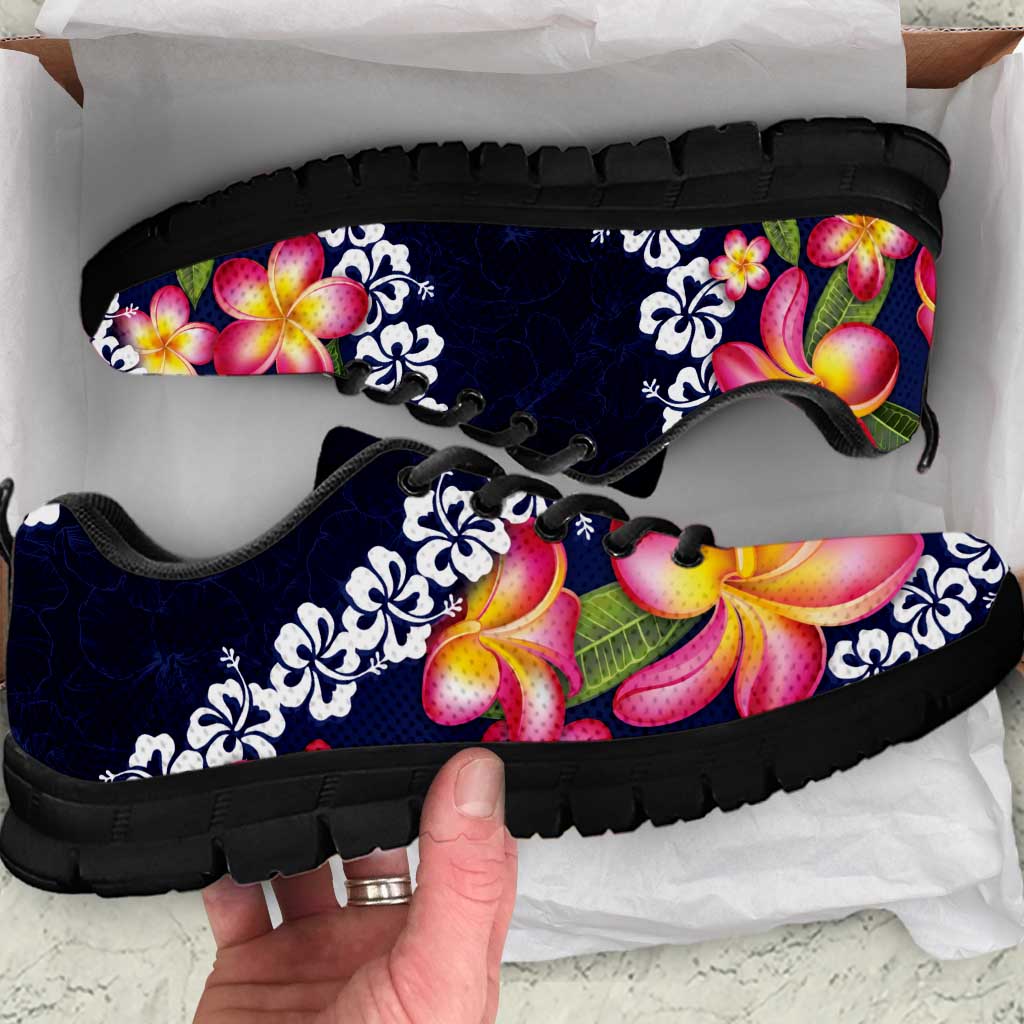 Blue Polynesia Sneakers Plumeria With Hibiscus Pattern Tropical Vibes LT14 Blue - Polynesian Pride