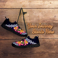 Blue Polynesia Sneakers Plumeria With Hibiscus Pattern Tropical Vibes LT14 - Polynesian Pride