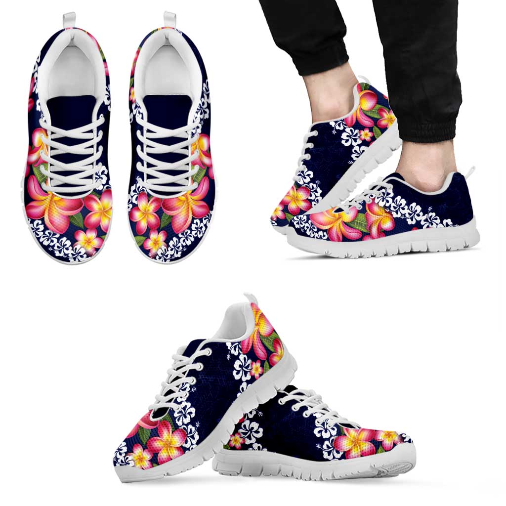 Blue Polynesia Sneakers Plumeria With Hibiscus Pattern Tropical Vibes LT14 - Polynesian Pride