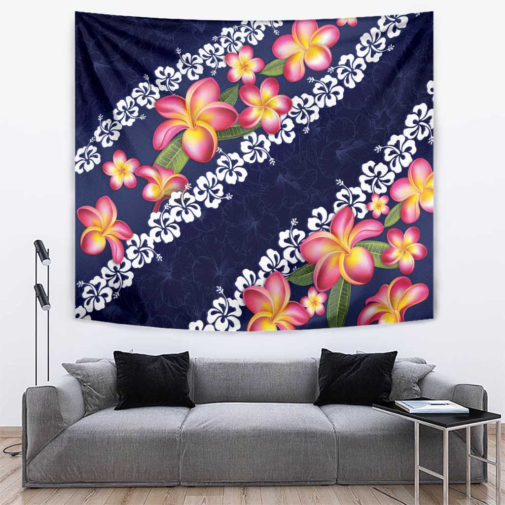Blue Polynesia Tapestry Plumeria With Hibiscus Pattern Tropical Vibes LT14 Blue - Polynesian Pride