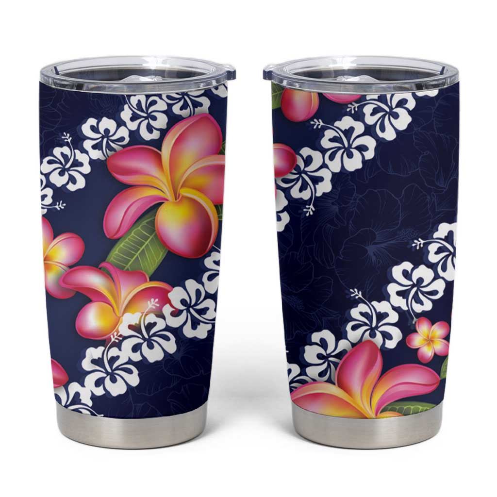 Blue Polynesia Tumbler Cup Plumeria With Hibiscus Pattern Tropical Vibes LT14 Blue - Polynesian Pride