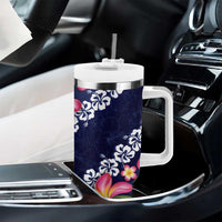 Blue Polynesia Tumbler With Handle Plumeria With Hibiscus Pattern Tropical Vibes LT14 - Polynesian Pride