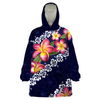 Blue Polynesia Wearable Blanket Hoodie Plumeria With Hibiscus Pattern Tropical Vibes LT14 One Size Blue - Polynesian Pride