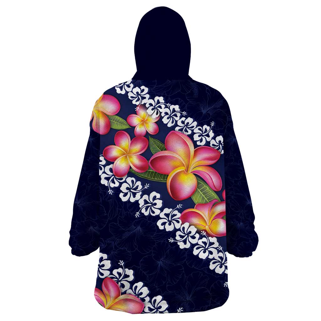 Blue Polynesia Wearable Blanket Hoodie Plumeria With Hibiscus Pattern Tropical Vibes LT14 - Polynesian Pride