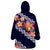 Blue Polynesia Wearable Blanket Hoodie Plumeria With Hibiscus Pattern Tropical Vibes