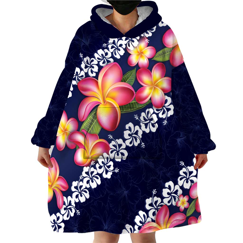 Blue Polynesia Wearable Blanket Hoodie Plumeria With Hibiscus Pattern Tropical Vibes LT14 - Polynesian Pride