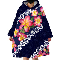 Blue Polynesia Wearable Blanket Hoodie Plumeria With Hibiscus Pattern Tropical Vibes LT14 - Polynesian Pride