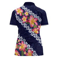 Blue Polynesia Women Polo Shirt Plumeria With Hibiscus Pattern Tropical Vibes LT14 - Polynesian Pride