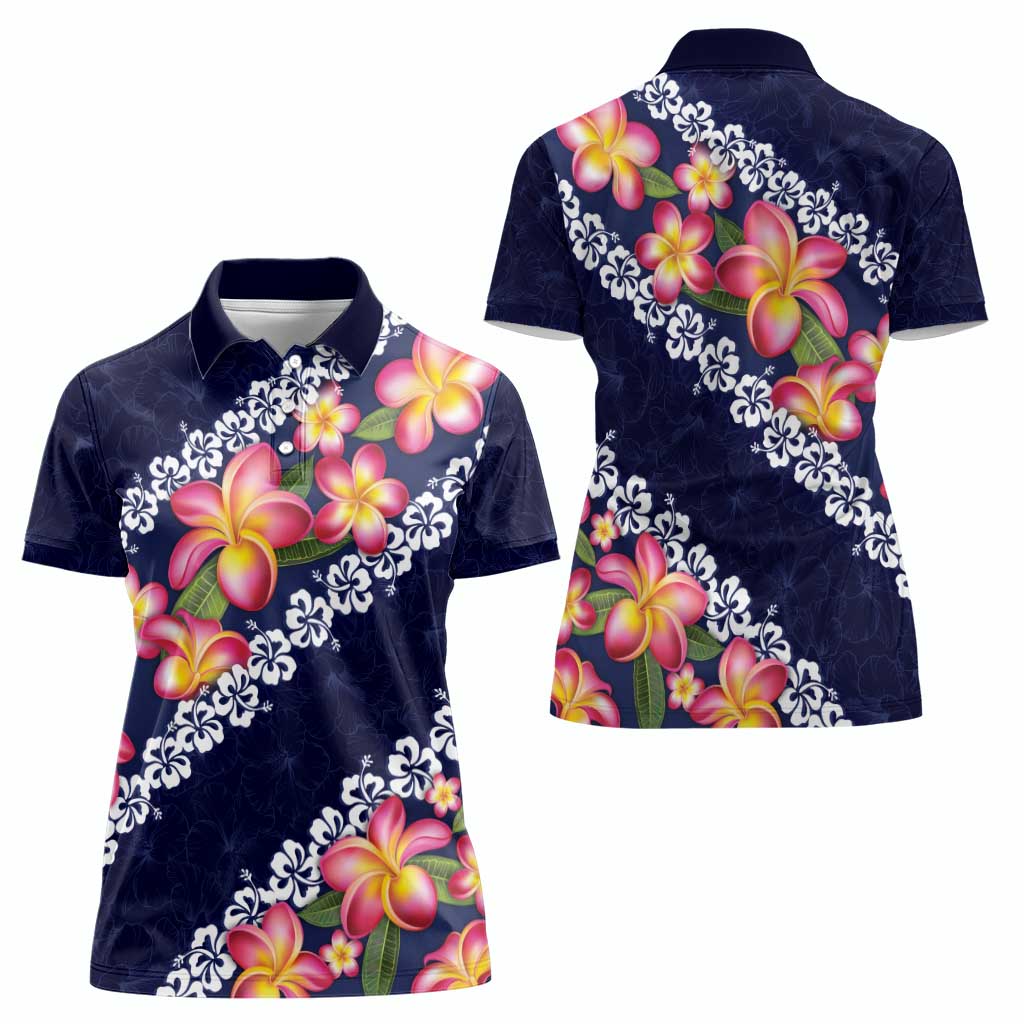 Blue Polynesia Women Polo Shirt Plumeria With Hibiscus Pattern Tropical Vibes LT14 - Polynesian Pride