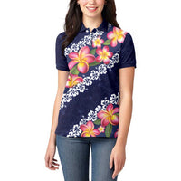Blue Polynesia Women Polo Shirt Plumeria With Hibiscus Pattern Tropical Vibes LT14 - Polynesian Pride