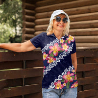 Blue Polynesia Women Polo Shirt Plumeria With Hibiscus Pattern Tropical Vibes LT14 - Polynesian Pride