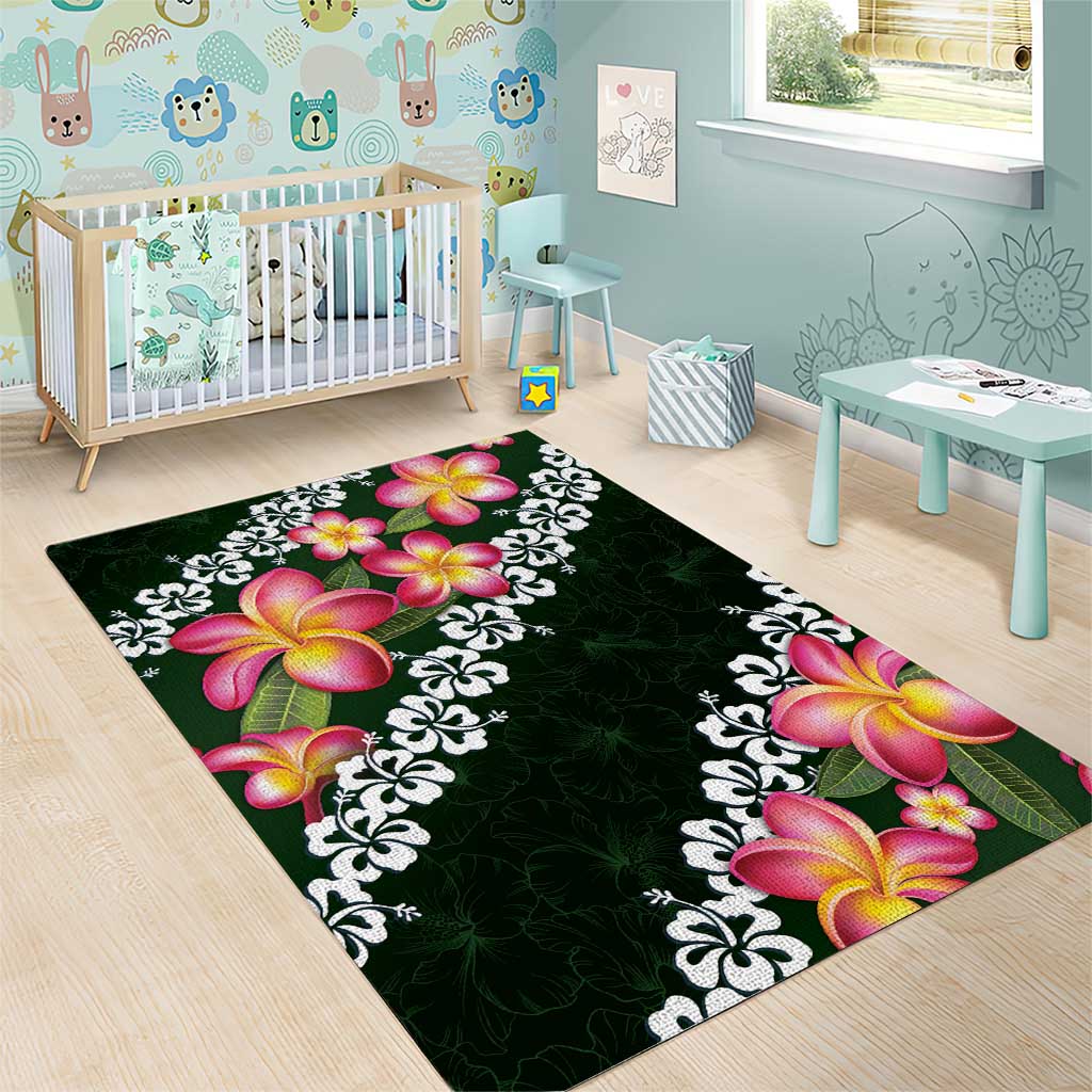 Green Polynesia Area Rug Plumeria With Hibiscus Pattern Tropical Vibes LT14 - Polynesian Pride