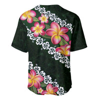 Green Polynesia Baseball Jersey Plumeria With Hibiscus Pattern Tropical Vibes LT14 - Polynesian Pride