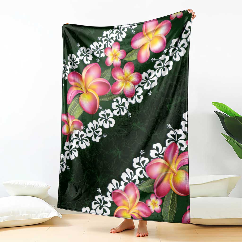 Green Polynesia Blanket Plumeria With Hibiscus Pattern Tropical Vibes LT14 - Polynesian Pride