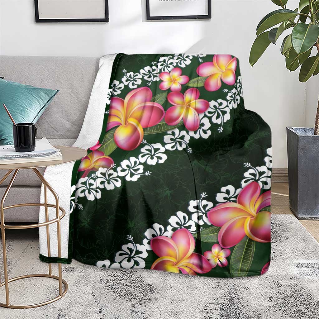 Green Polynesia Blanket Plumeria With Hibiscus Pattern Tropical Vibes LT14 - Polynesian Pride