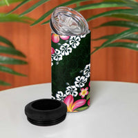 Green Polynesia 4 in 1 Can Cooler Tumbler Plumeria With Hibiscus Pattern Tropical Vibes LT14 - Polynesian Pride