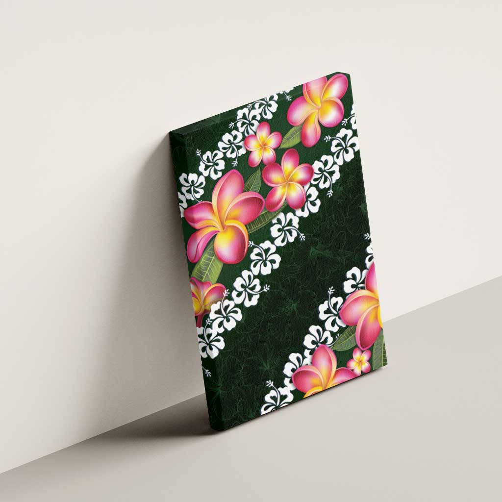 Green Polynesia Canvas Wall Art Plumeria With Hibiscus Pattern Tropical Vibes LT14 - Polynesian Pride