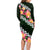 Green Polynesia Family Matching Long Sleeve Bodycon Dress and Hawaiian Shirt Plumeria With Hibiscus Pattern Tropical Vibes