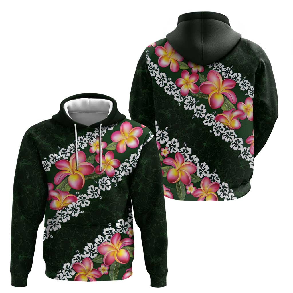 Green Polynesia Hoodie Plumeria With Hibiscus Pattern Tropical Vibes LT14 - Polynesian Pride