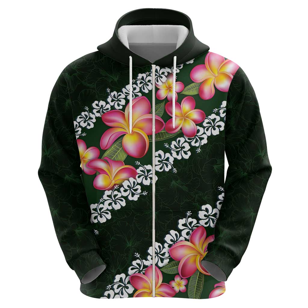 Green Polynesia Hoodie Plumeria With Hibiscus Pattern Tropical Vibes LT14 - Polynesian Pride