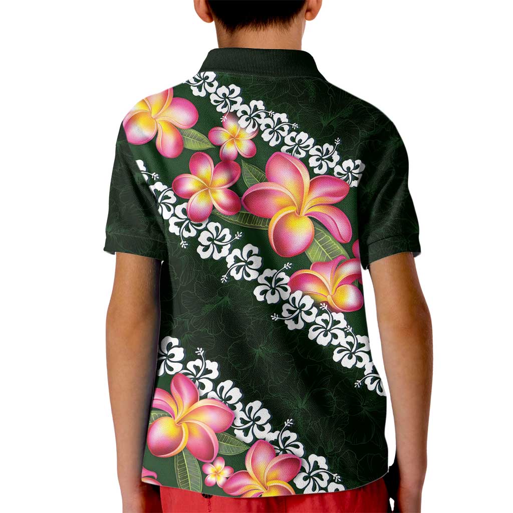 Green Polynesia Kid Polo Shirt Plumeria With Hibiscus Pattern Tropical Vibes LT14 - Polynesian Pride