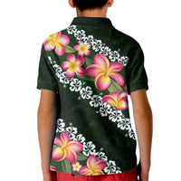 Green Polynesia Kid Polo Shirt Plumeria With Hibiscus Pattern Tropical Vibes LT14 - Polynesian Pride
