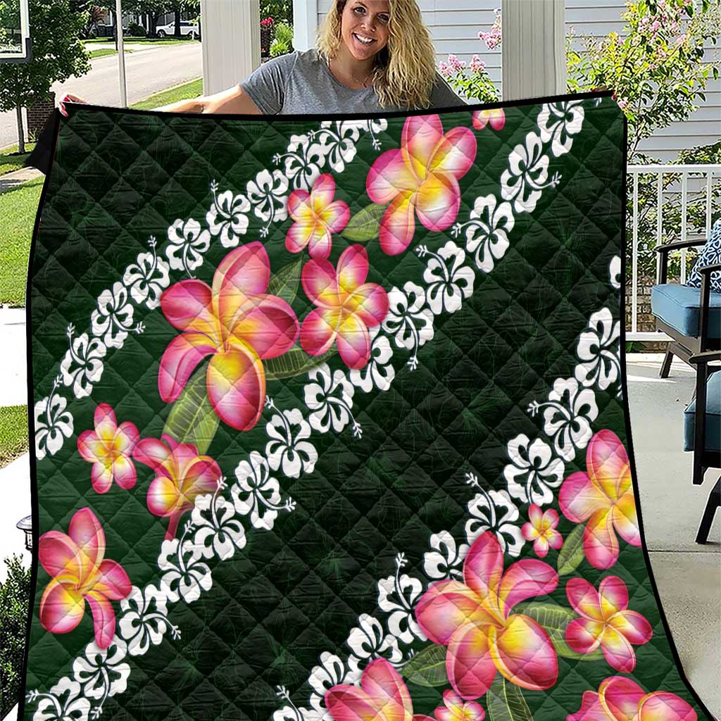 Green Polynesia Quilt Plumeria With Hibiscus Pattern Tropical Vibes