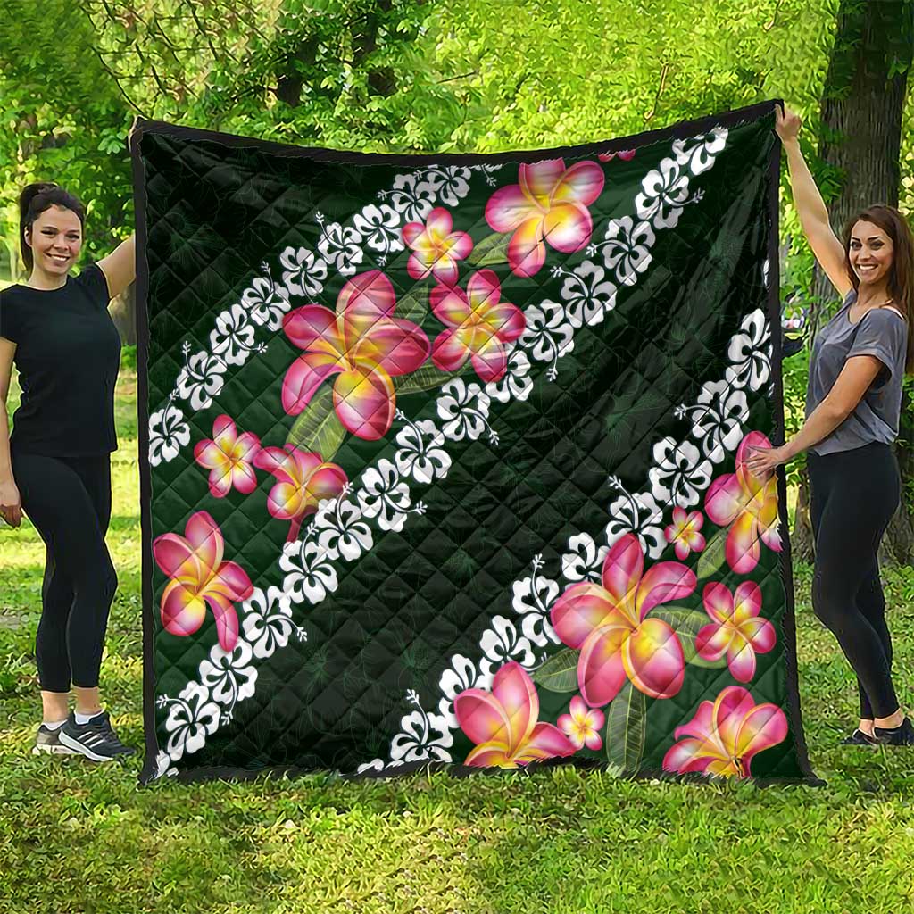 Green Polynesia Quilt Plumeria With Hibiscus Pattern Tropical Vibes LT14 - Polynesian Pride
