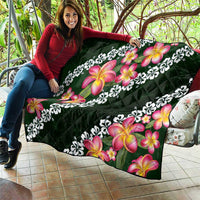 Green Polynesia Quilt Plumeria With Hibiscus Pattern Tropical Vibes LT14 - Polynesian Pride