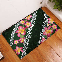 Green Polynesia Rubber Doormat Plumeria With Hibiscus Pattern Tropical Vibes LT14 - Polynesian Pride