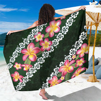 Green Polynesia Sarong Plumeria With Hibiscus Pattern Tropical Vibes LT14 One Size 44 x 66 inches Green - Polynesian Pride