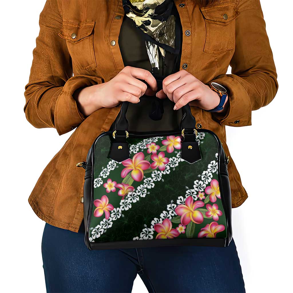 Green Polynesia Shoulder Handbag Plumeria With Hibiscus Pattern Tropical Vibes LT14 - Polynesian Pride