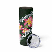 Green Polynesia Skinny Tumbler Plumeria With Hibiscus Pattern Tropical Vibes LT14 - Polynesian Pride
