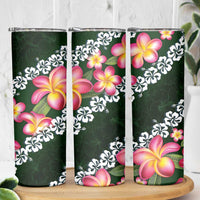 Green Polynesia Skinny Tumbler Plumeria With Hibiscus Pattern Tropical Vibes LT14 - Polynesian Pride