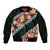 Green Polynesia Sleeve Zip Bomber Jacket Plumeria With Hibiscus Pattern Tropical Vibes