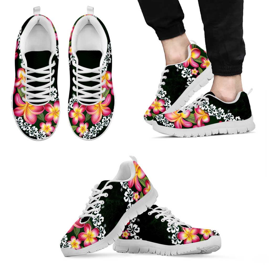 Green Polynesia Sneakers Plumeria With Hibiscus Pattern Tropical Vibes LT14 - Polynesian Pride