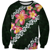 Green Polynesia Sweatshirt Plumeria With Hibiscus Pattern Tropical Vibes LT14 Unisex Green - Polynesian Pride