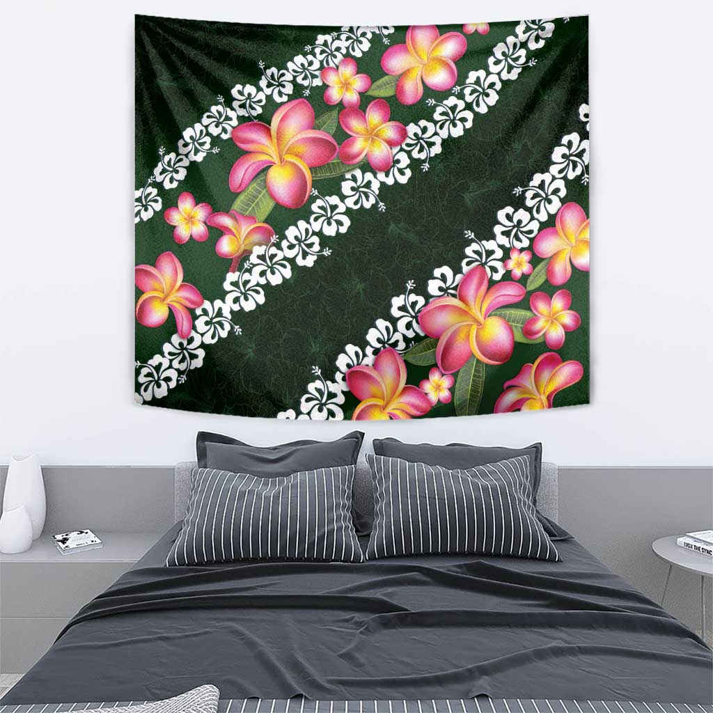 Green Polynesia Tapestry Plumeria With Hibiscus Pattern Tropical Vibes LT14 - Polynesian Pride