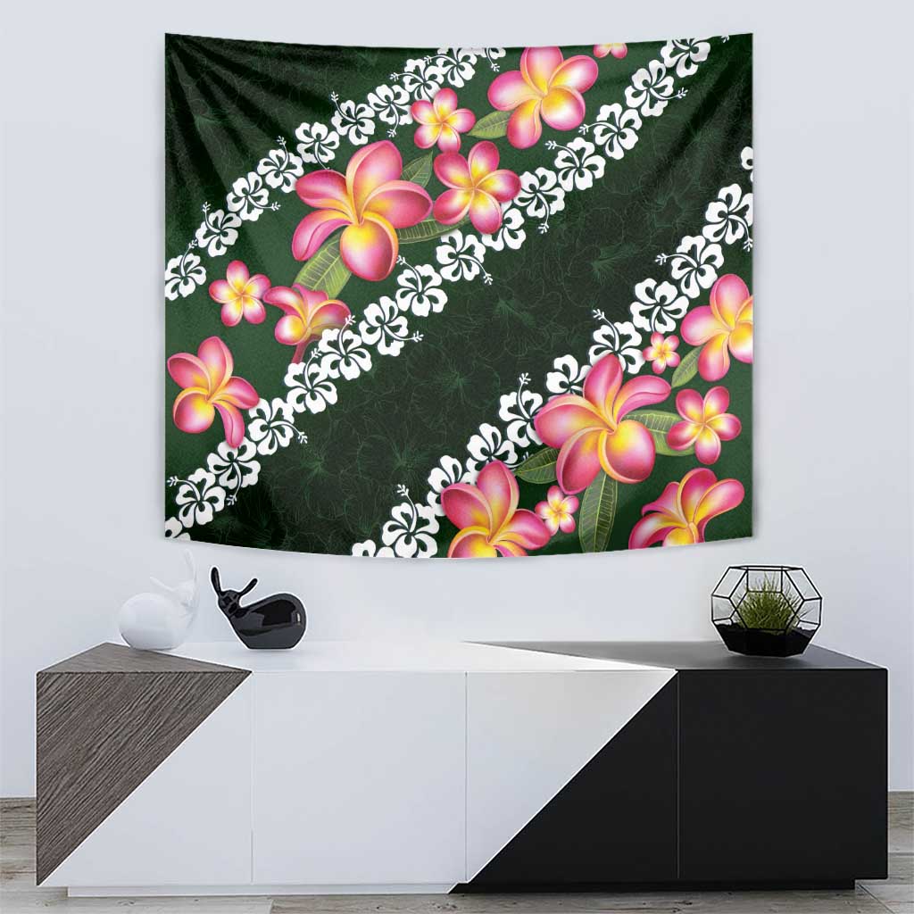 Green Polynesia Tapestry Plumeria With Hibiscus Pattern Tropical Vibes LT14 - Polynesian Pride