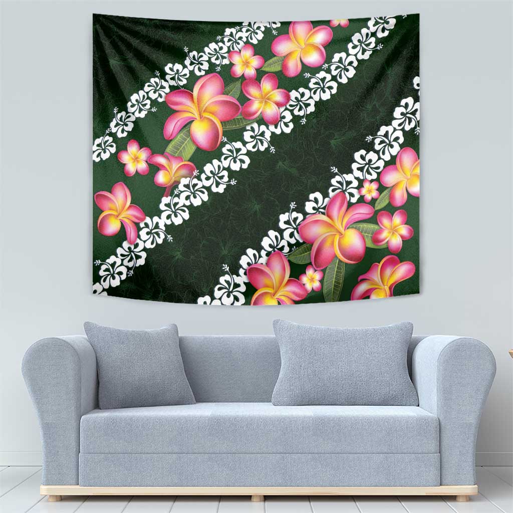 Green Polynesia Tapestry Plumeria With Hibiscus Pattern Tropical Vibes LT14 - Polynesian Pride
