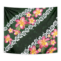 Green Polynesia Tapestry Plumeria With Hibiscus Pattern Tropical Vibes LT14 - Polynesian Pride