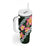 Green Polynesia Tumbler With Handle Plumeria With Hibiscus Pattern Tropical Vibes