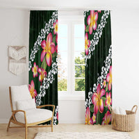 Green Polynesia Window Curtain Plumeria With Hibiscus Pattern Tropical Vibes LT14 - Polynesian Pride