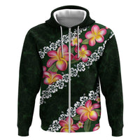 Green Polynesia Zip Hoodie Plumeria With Hibiscus Pattern Tropical Vibes LT14 Zip Hoodie Green - Polynesian Pride