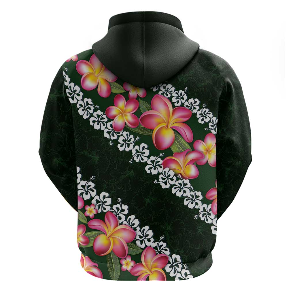 Green Polynesia Zip Hoodie Plumeria With Hibiscus Pattern Tropical Vibes LT14 - Polynesian Pride