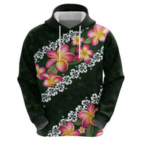 Green Polynesia Zip Hoodie Plumeria With Hibiscus Pattern Tropical Vibes LT14 - Polynesian Pride
