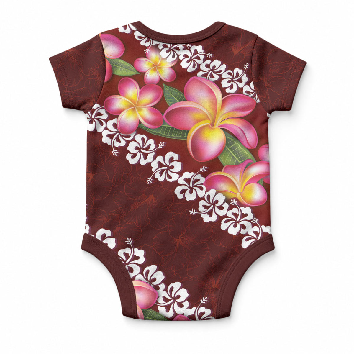 Oxblood Polynesia Baby Onesie Plumeria With Hibiscus Pattern Tropical Vibes LT14 - Polynesian Pride